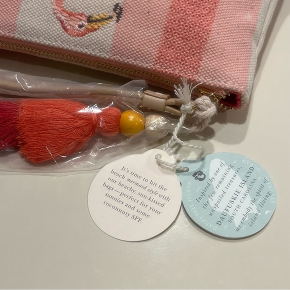 Spartina Carina Embroidered Flamingo Wristlet Pink & Cream NWT - Picture 8 of 15